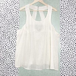 White Boho Crepe Crinkle Pleated Linen Blend Top